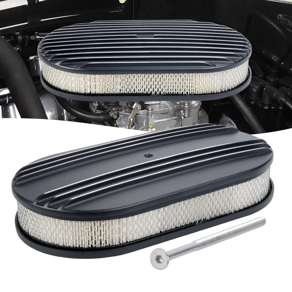 Oval Half Finned Polished Aluminum Air Cleaner with Washable Filter