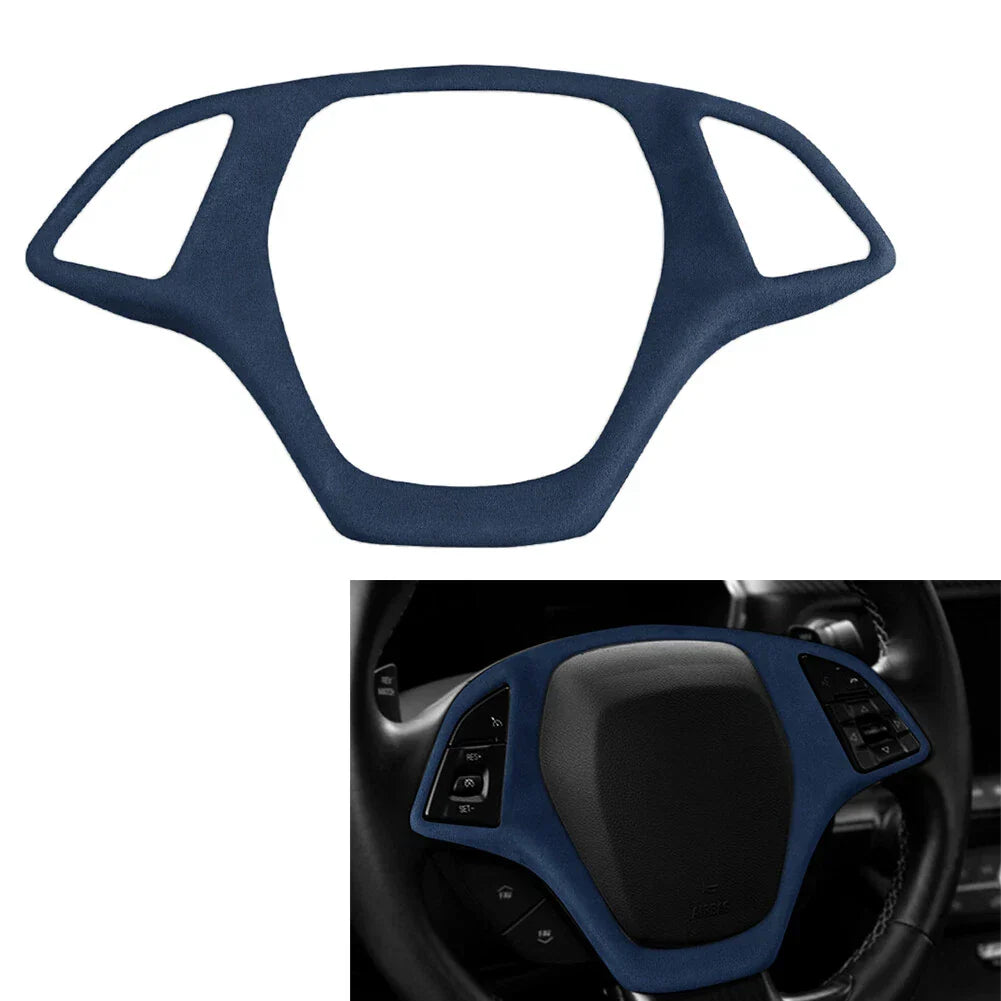 Suede Steering Wheel Cover for Chevrolet Corvette C7 (2014-2019) Blue