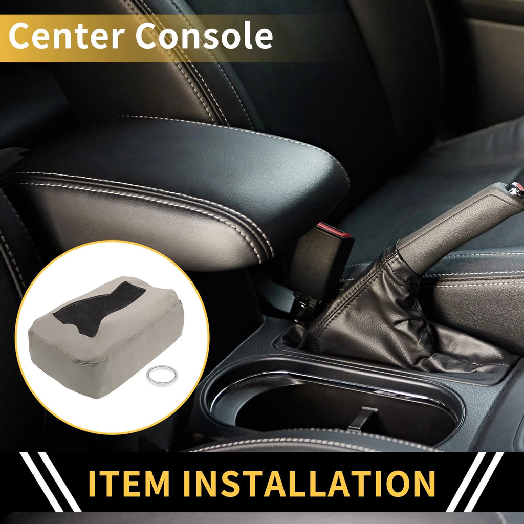 Center Console Cover for Chevrolet Silverado (2014–2023) Microfiber Leather Zipper Grey