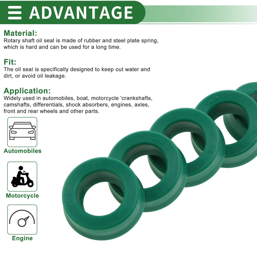 Set of 5 Oil Seal Rotary Shaft Seal 14x24x8mm High Pressure Green
