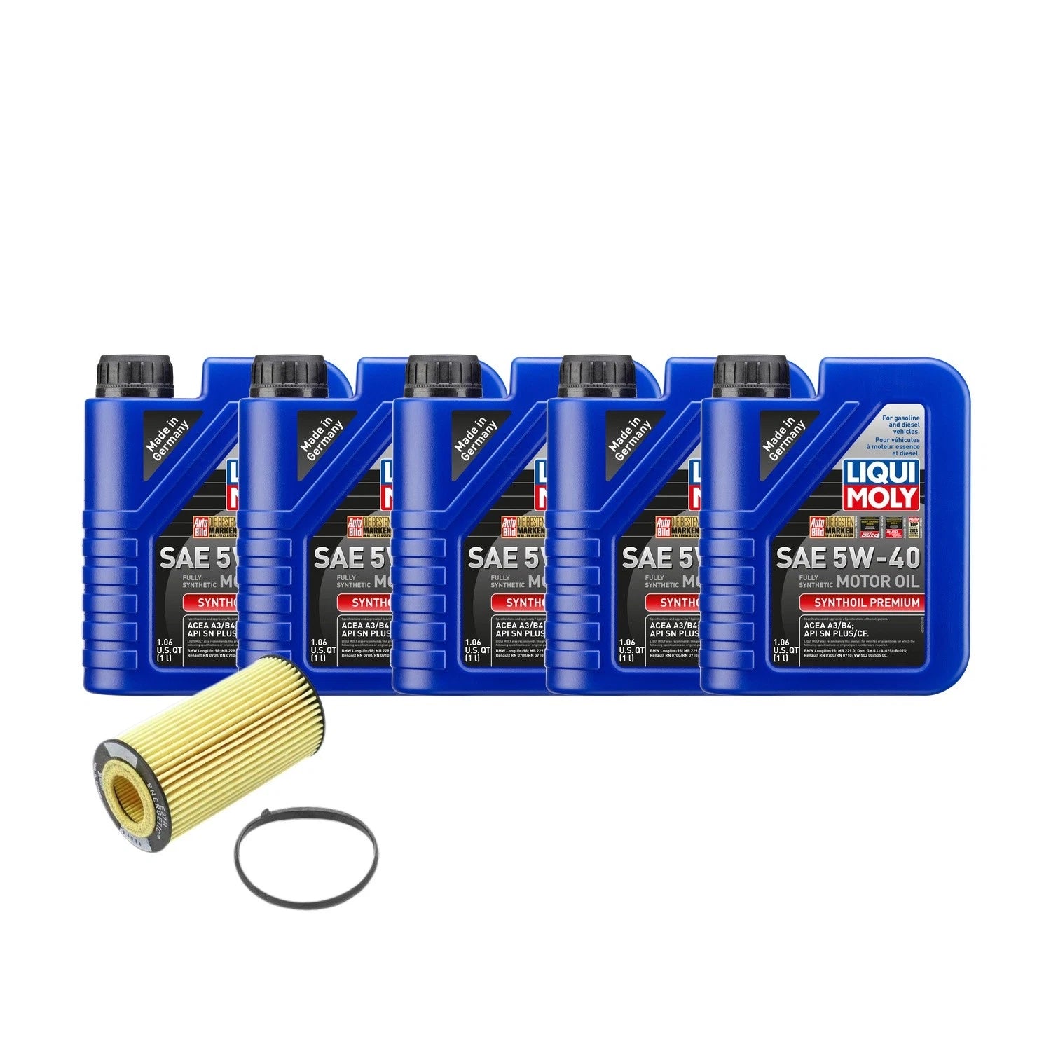5L Liqui Moly Synthoil Premium SAE 5W-40 Oil Change Kit for Audi L4 2.0L (2010–2023)