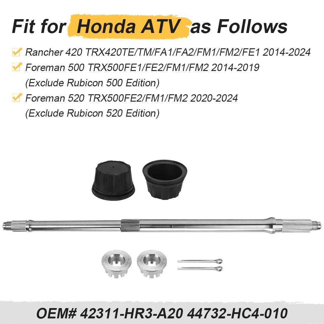 Rear Axle Shaft & Wheel Cap for Honda Rancher 420 TRX420TE (2014–2024)
