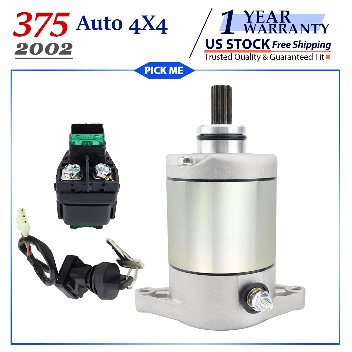 Starter for Arctic Cat 375 Auto 4x4 (2002) with Relay & Ignition Key Switch