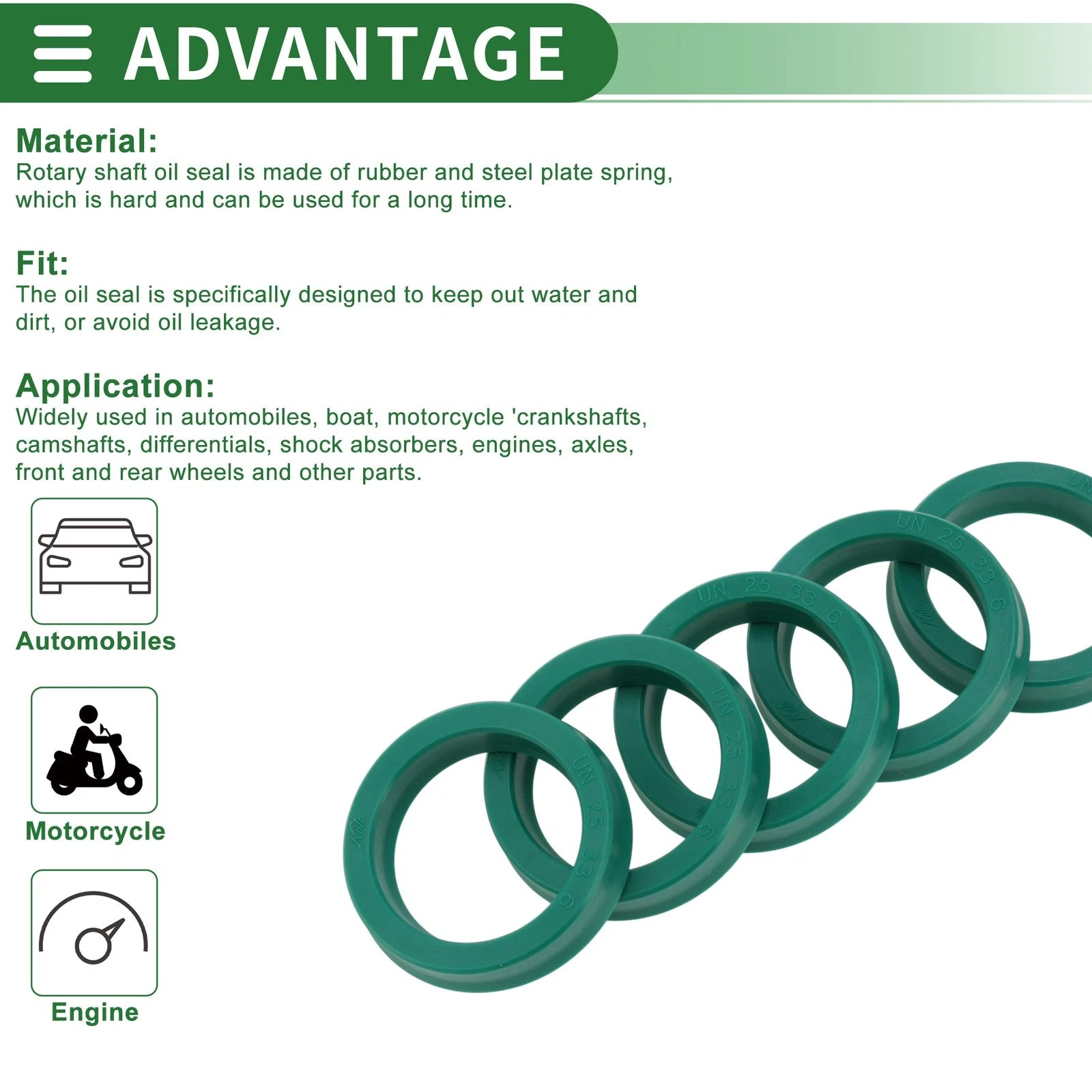 Set of 5 Oil Seal Ring 25x33x6mm for Rotary Shaft (High Pressure)