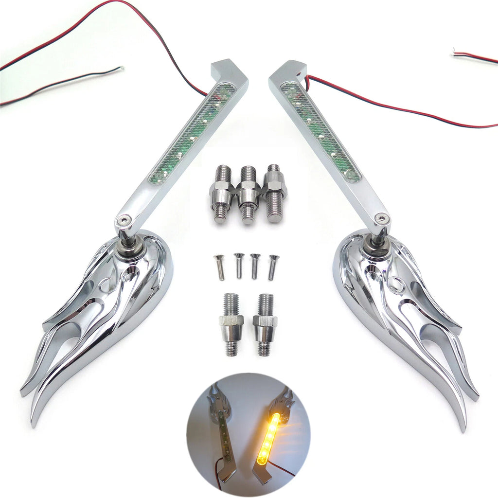 Flame LED Turn Signal Integrated Mirrors for Yamaha Cruiser Royal Star (All Years)