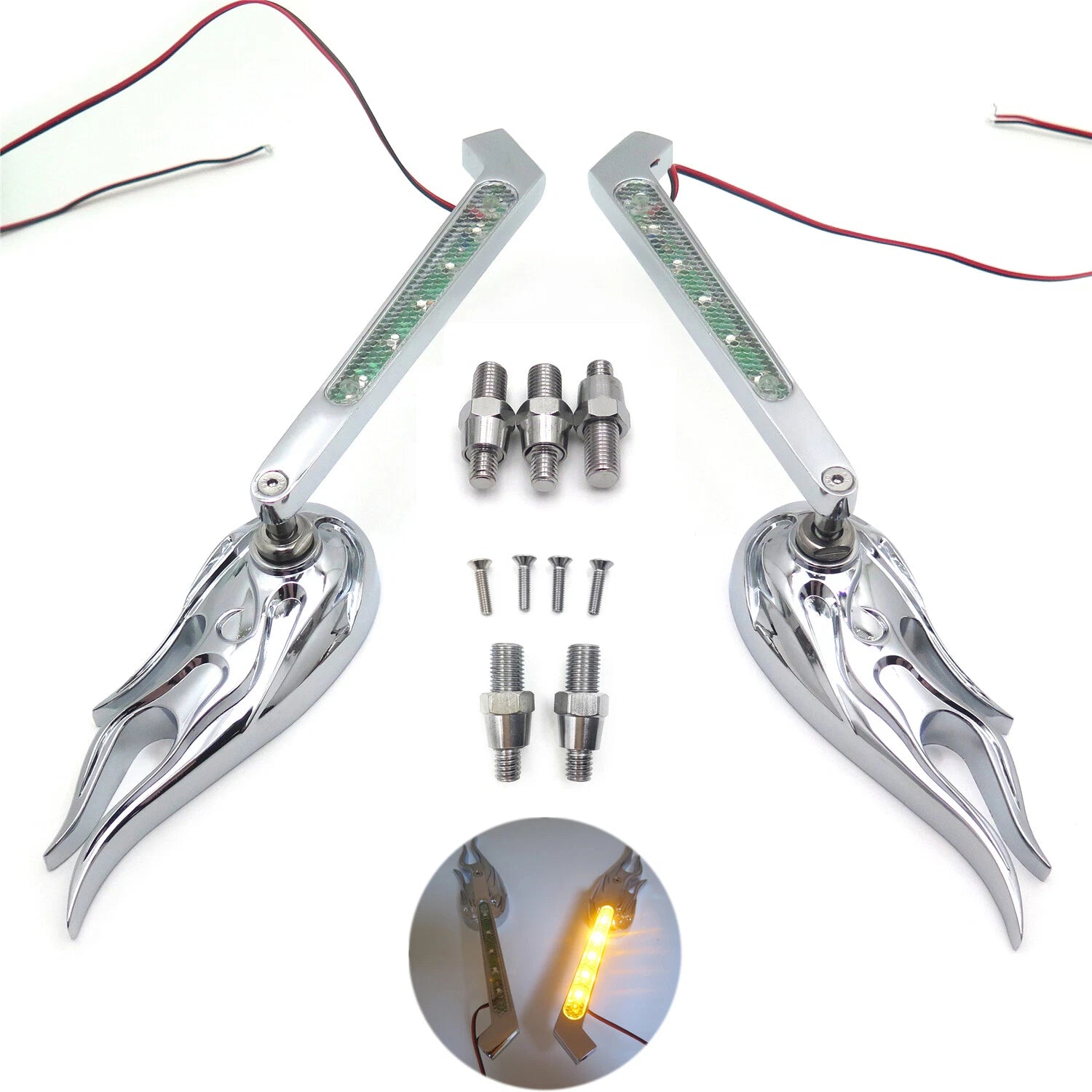 Flame LED Turn Signal Integrated Mirrors for Yamaha Cruiser Royal Star (All Years)