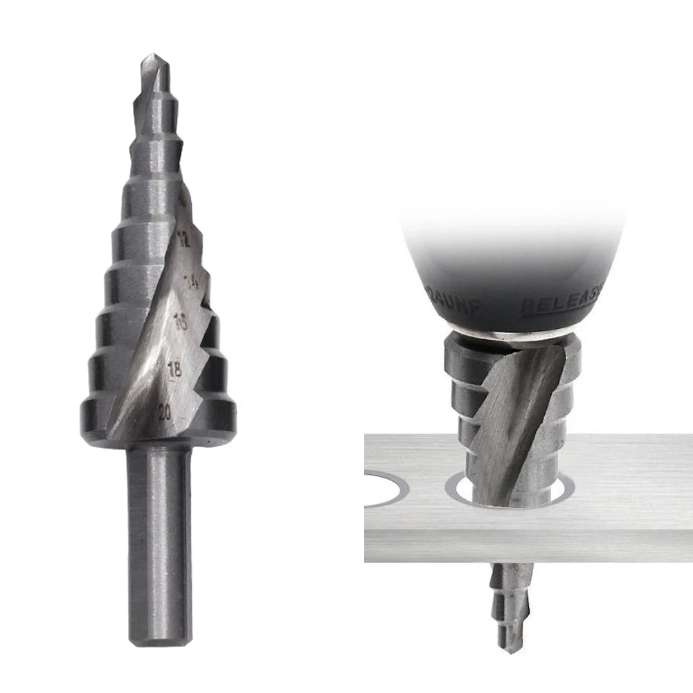 Step Drill Bit Set of 9 HSS Spiral Groove 4-20mm for Fast Chip Removal