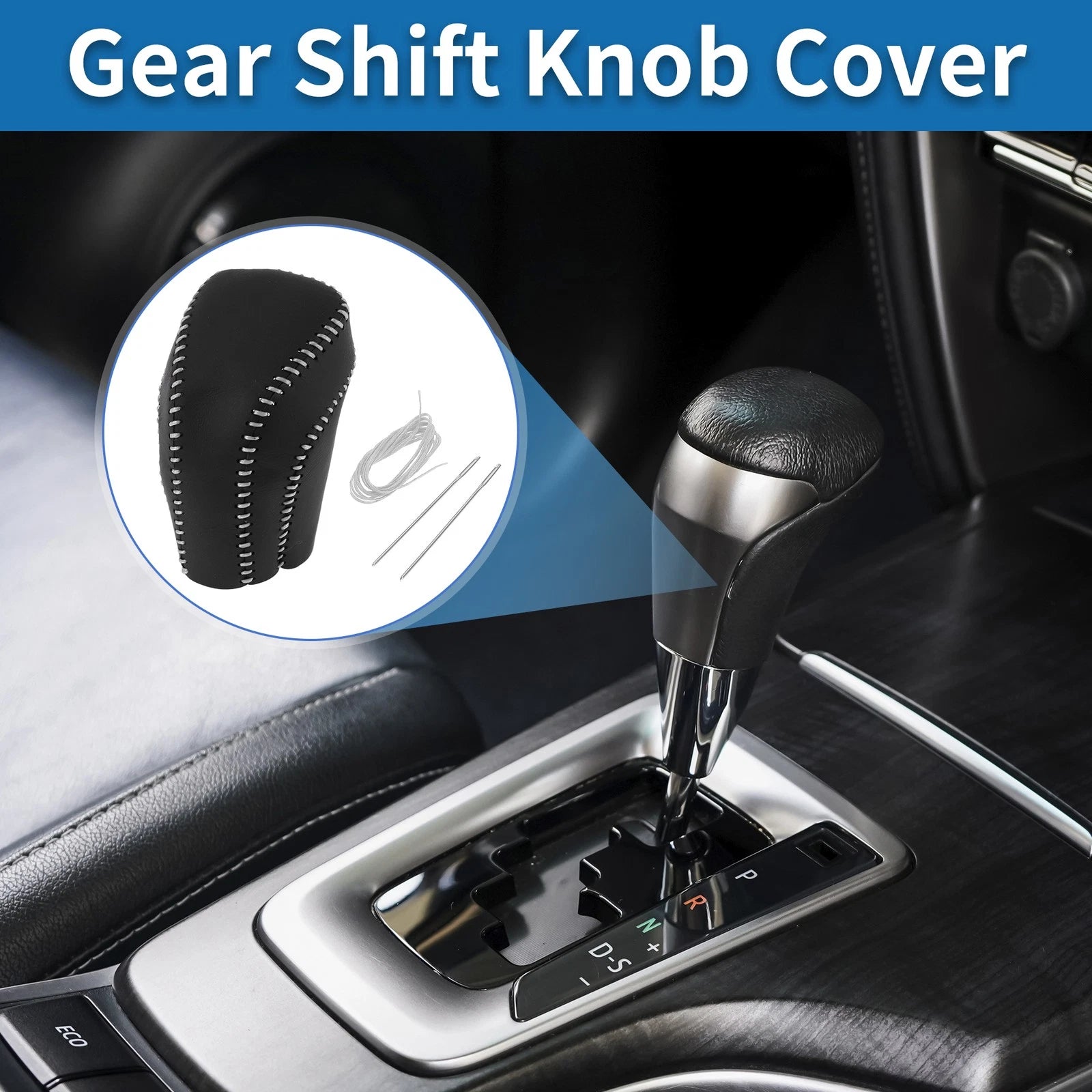 Gear Shift Knob Cover for Toyota Camry (2018–2024) Black Gray Faux Leather