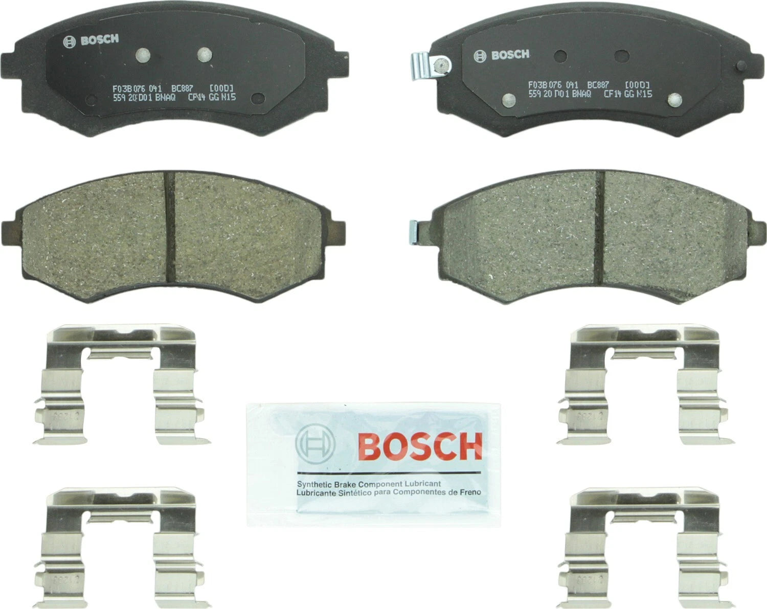 Front QuietCast Ceramic Brake Pads with Hardware for Bosch (BC887)