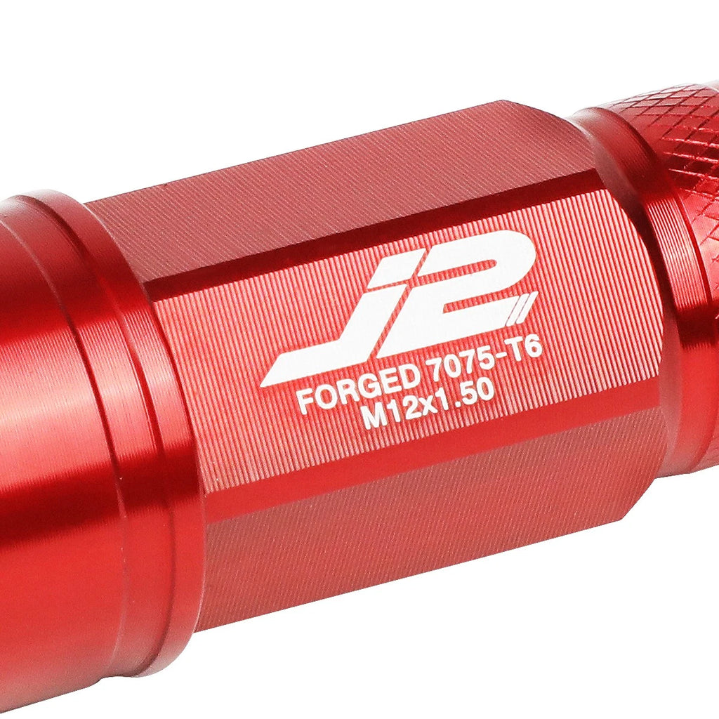 Set of 20 J2 7075 Forged Aluminum M12x1.5 Open-End Lug Nuts w/Adapter Red