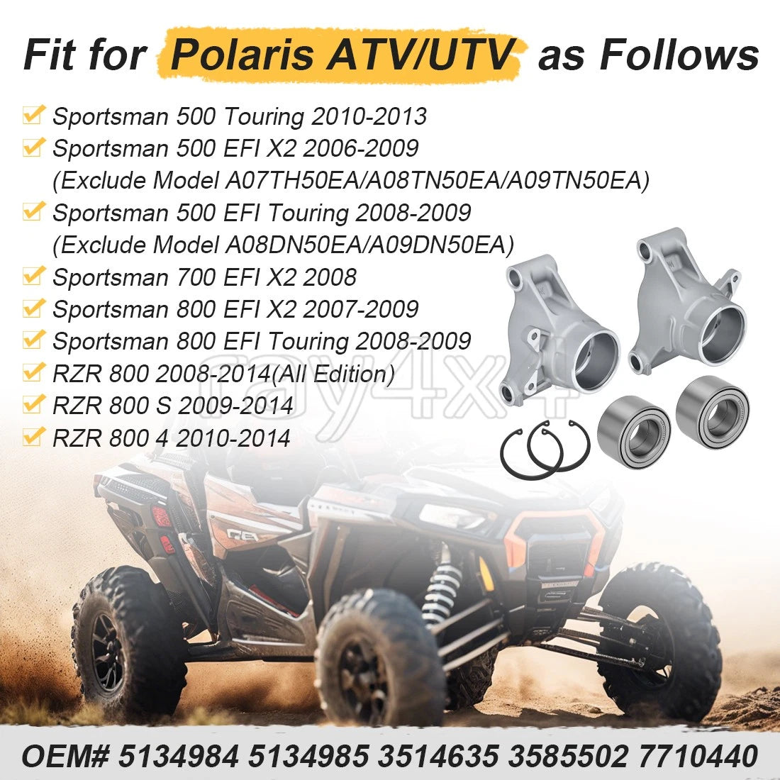 Rear Left & Right Wheel Carrier w/Bearings Kit for Polaris RZR 800 (2008–2014)