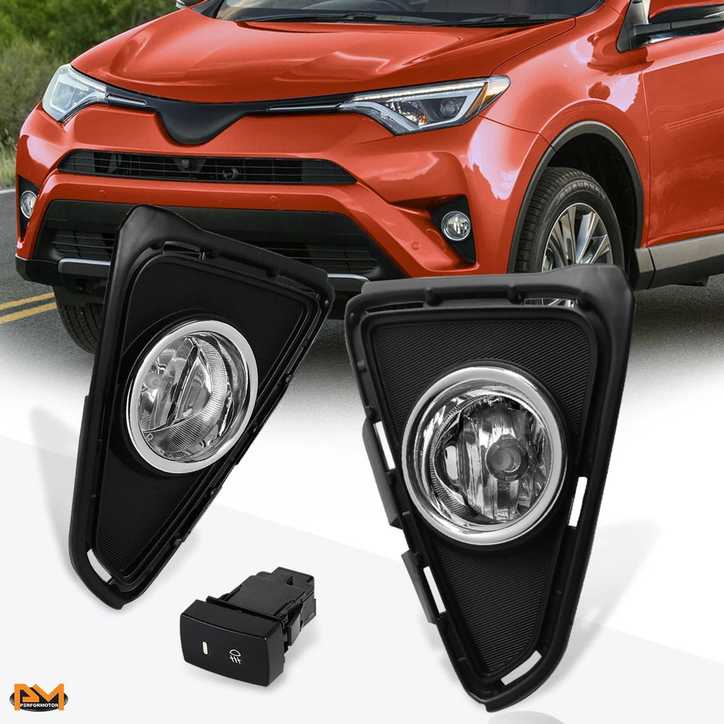 Clear Lens Front Bumper Fog Lights with Switch & Bezel for RAV4 (2016–2018)