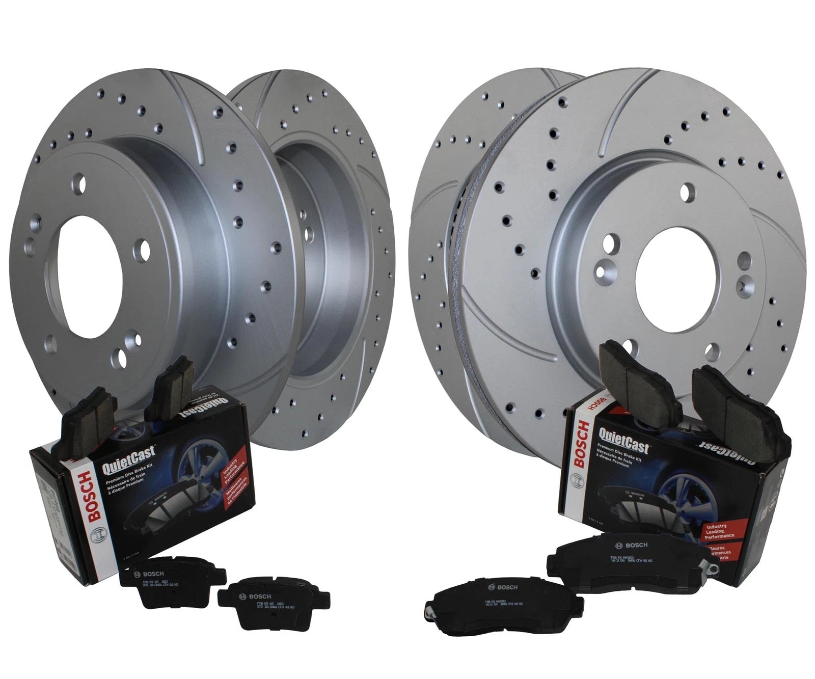 Front Rear Brake Kit Set of 4 Drilled Rotors Bosch Ceramic Pads for Hyundai Kia