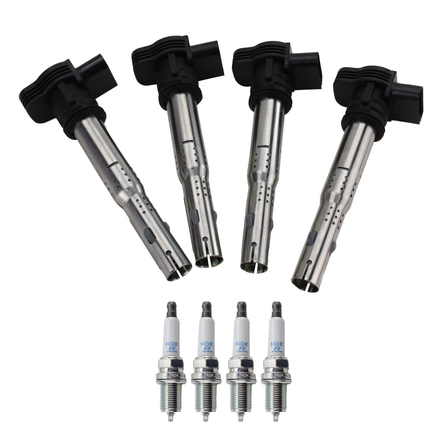 Set of 4 NGK Ignition Coils & Platinum Spark Plugs for Audi A3 A4 A5 Quattro (2006–2016)