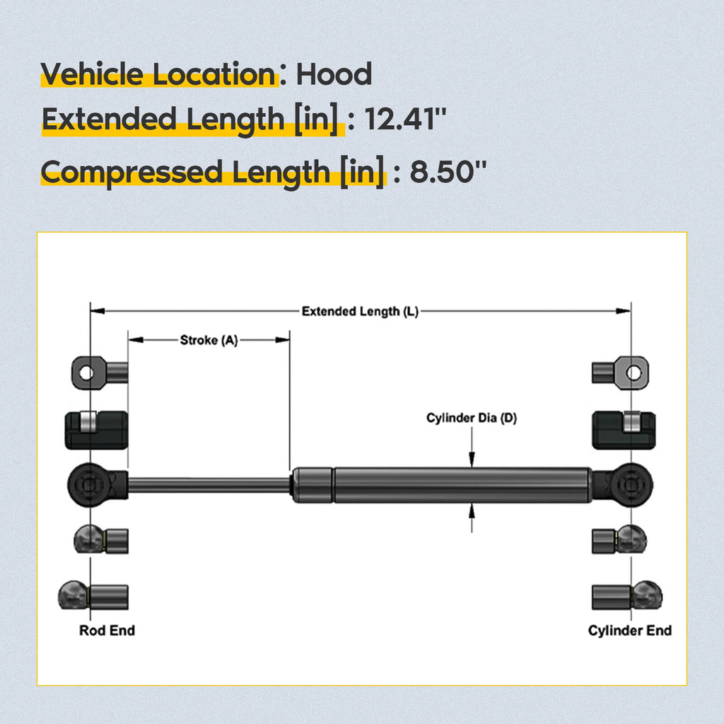 2 Front Hood Lift Supports for Chrysler 300, Dodge Challenger, Magnum