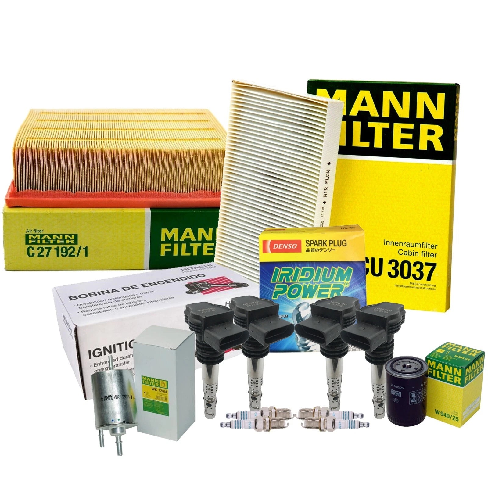 Tune Up Kit with 4 Mann Filters & 4 Denso Iridium Spark Plugs for Audi A4