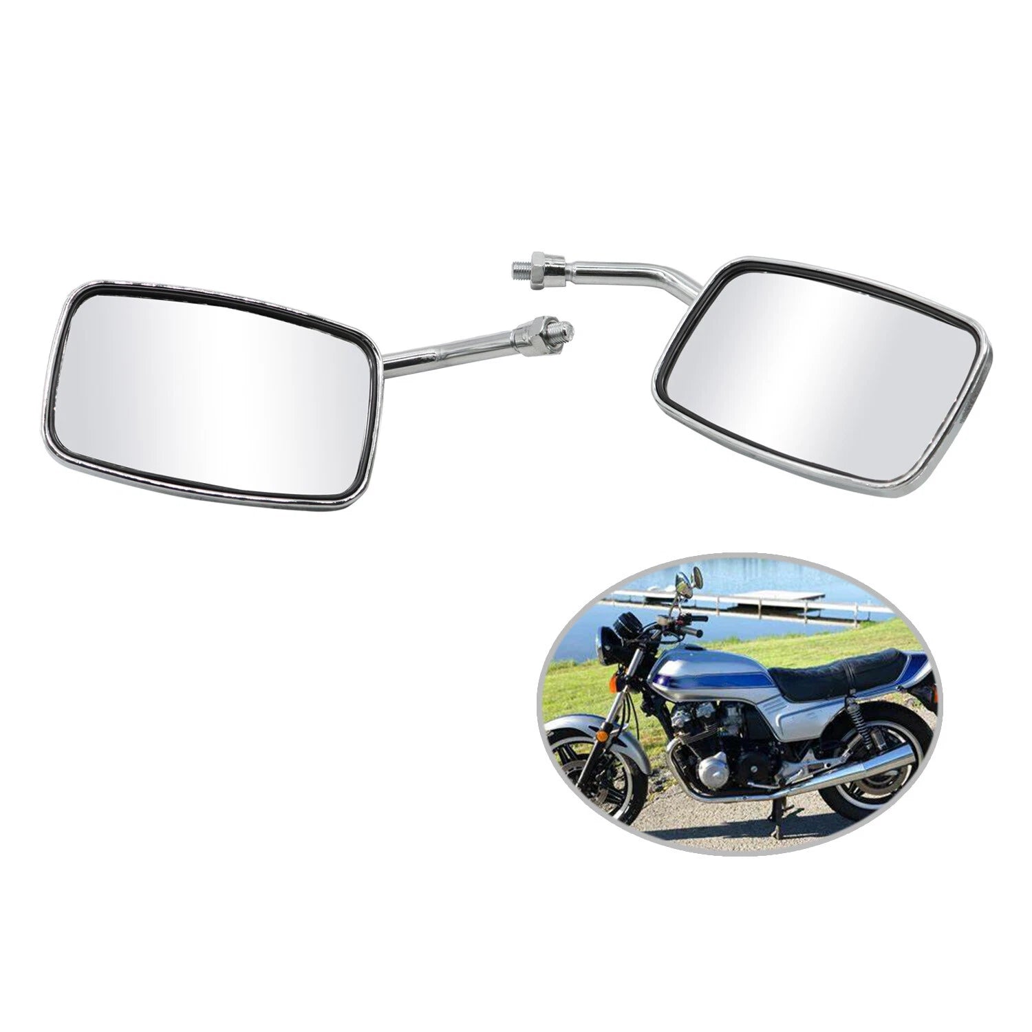 Pair Chrome Rearview Side Mirrors for Honda Suzuki Kawasaki
