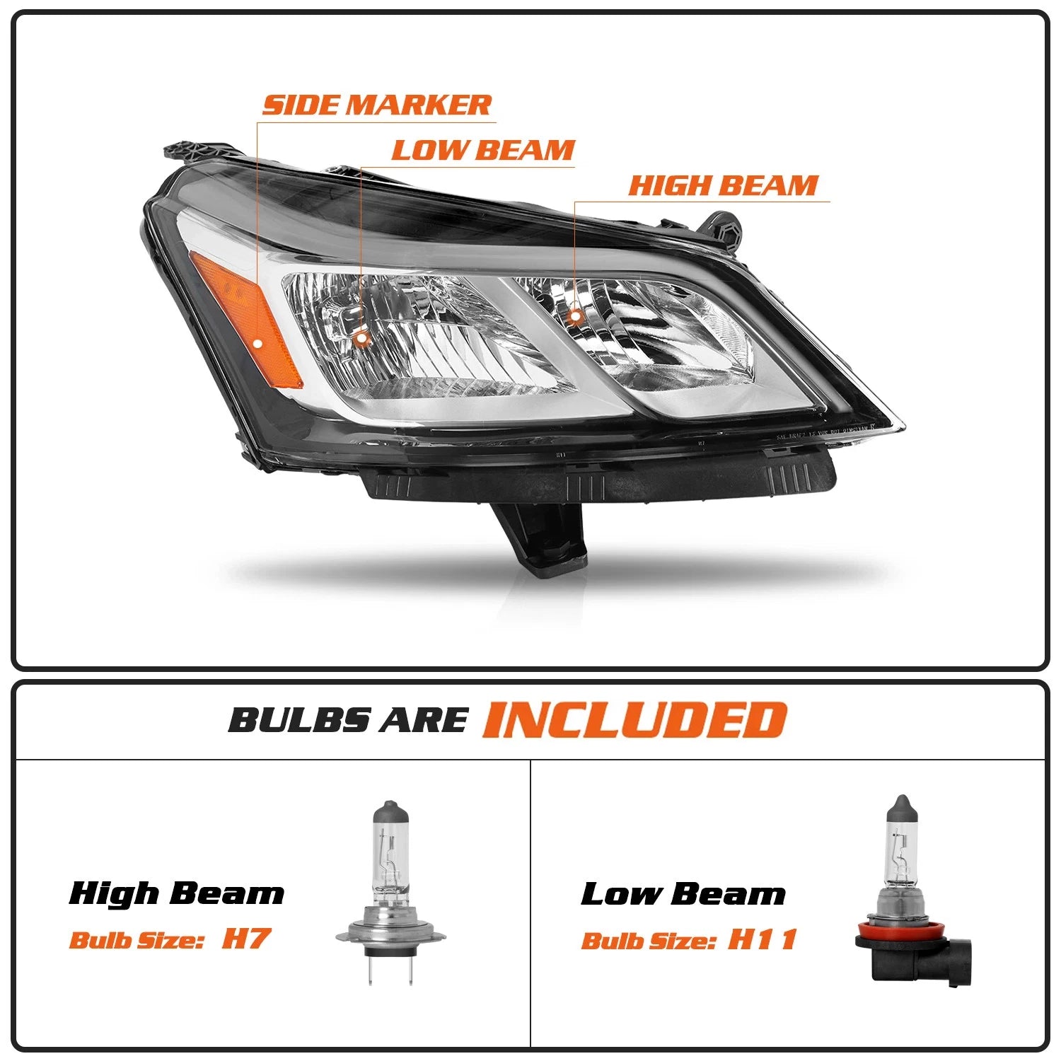 Halogen Headlight with Bulb for Chevy Traverse (2013–2017) Right Passenger Side