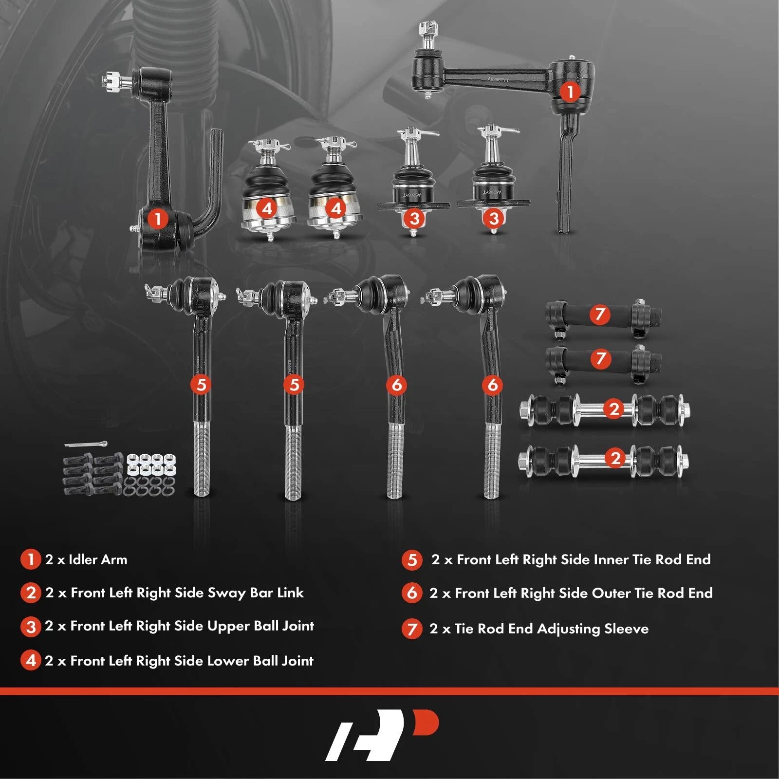 Set of 14 Front Ball Joints Sway Bar Links Tie Rods for Chevy Astro GMC Safari (1995–2005)