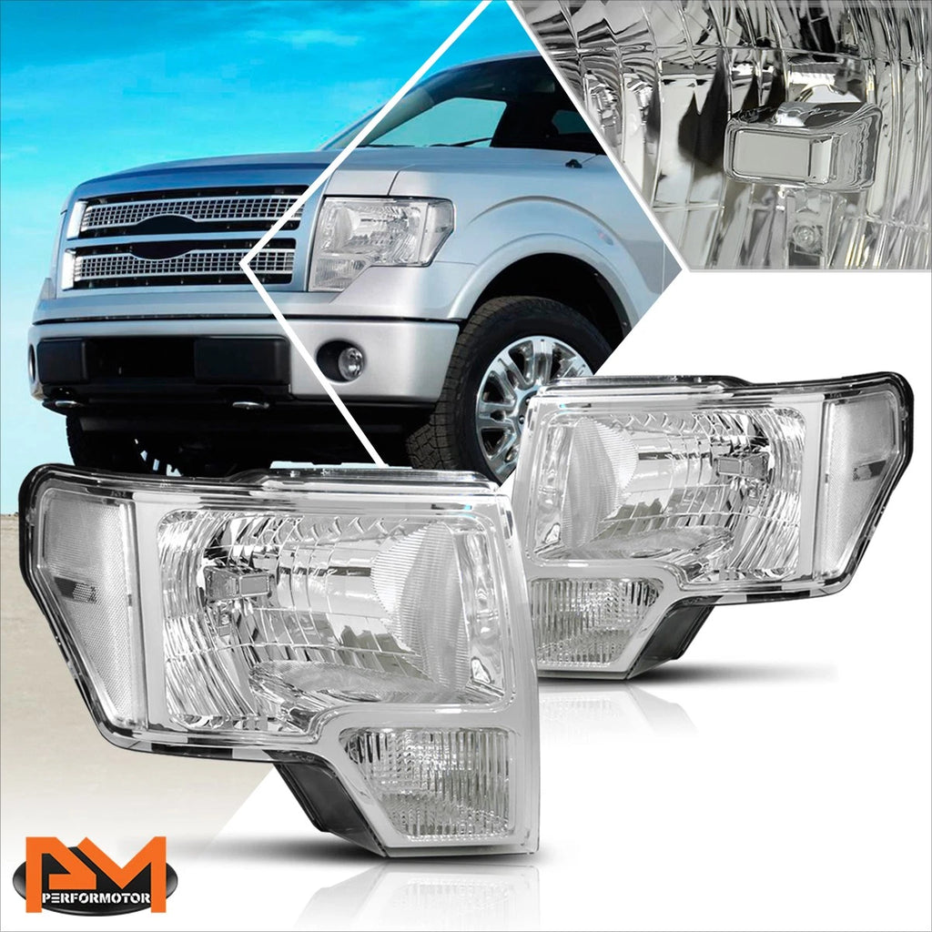 Direct Replace Headlight for Ford F150 (2009–2014) Chrome Housing Clear Corner