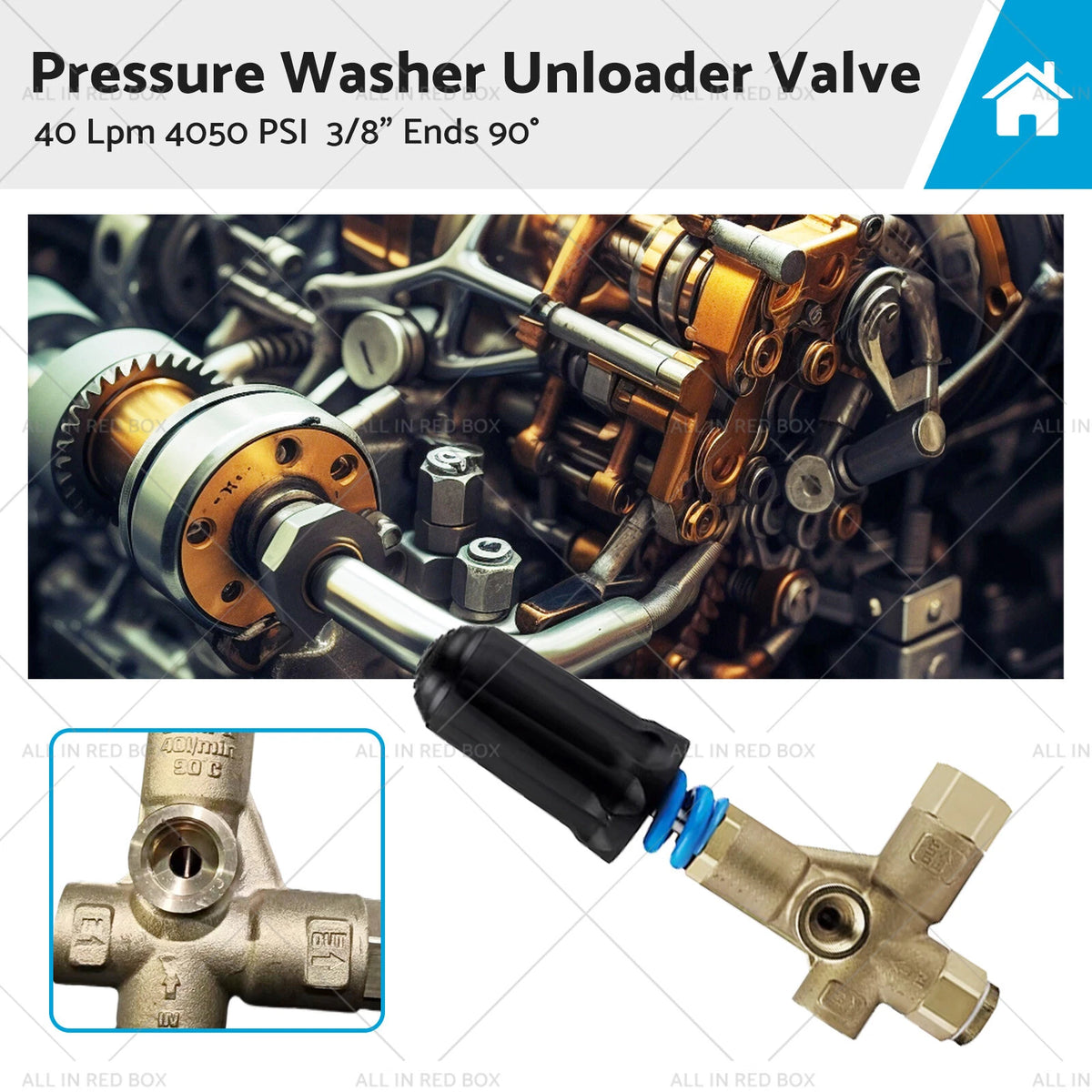 Unloader Valve for Pressure Washer (40 Lpm, 4050 PSI, 90° 3/8" Ends)