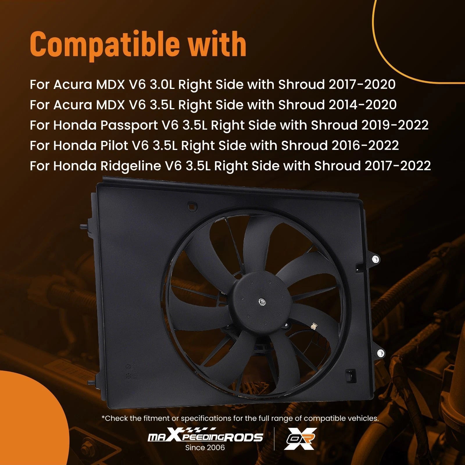 Radiator Cooling Fan Assembly for Acura MDX, Honda Passport (2014–2022)