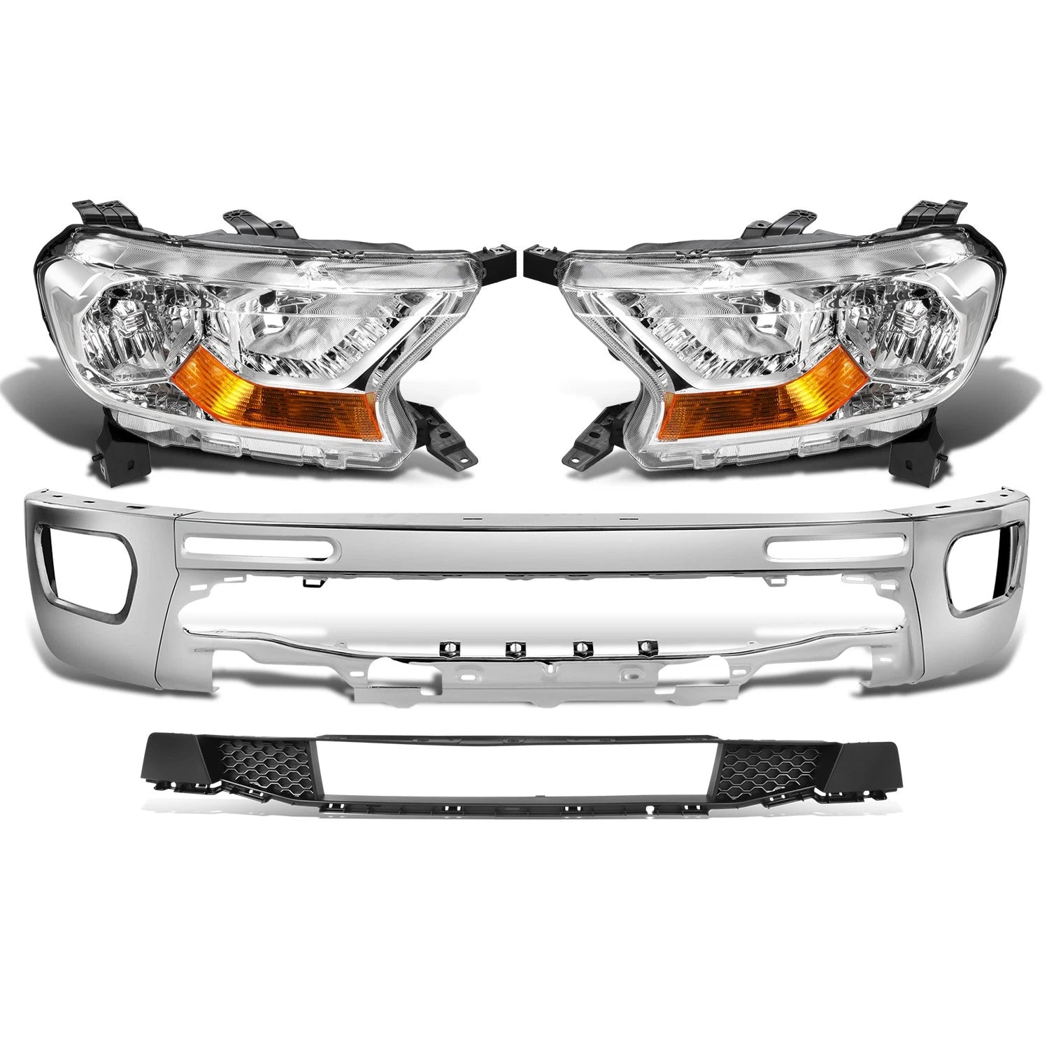 Chrome Amber Headlights Bumper with Fog Lights for Ford Ranger (2019–2023)