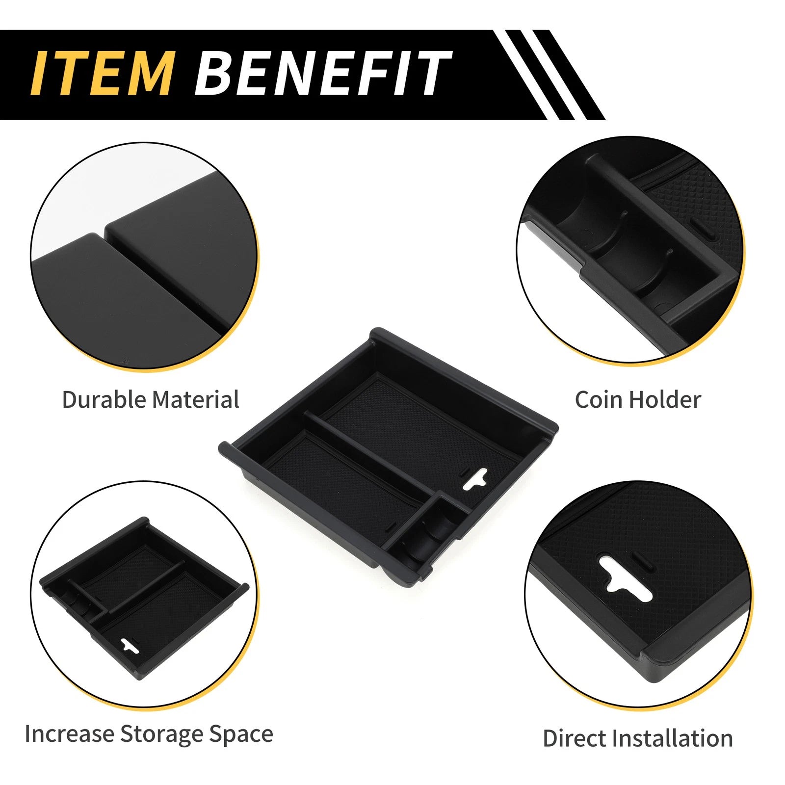 Center Console Organizer Insert Tray for Toyota Tacoma (2016–2021) Black