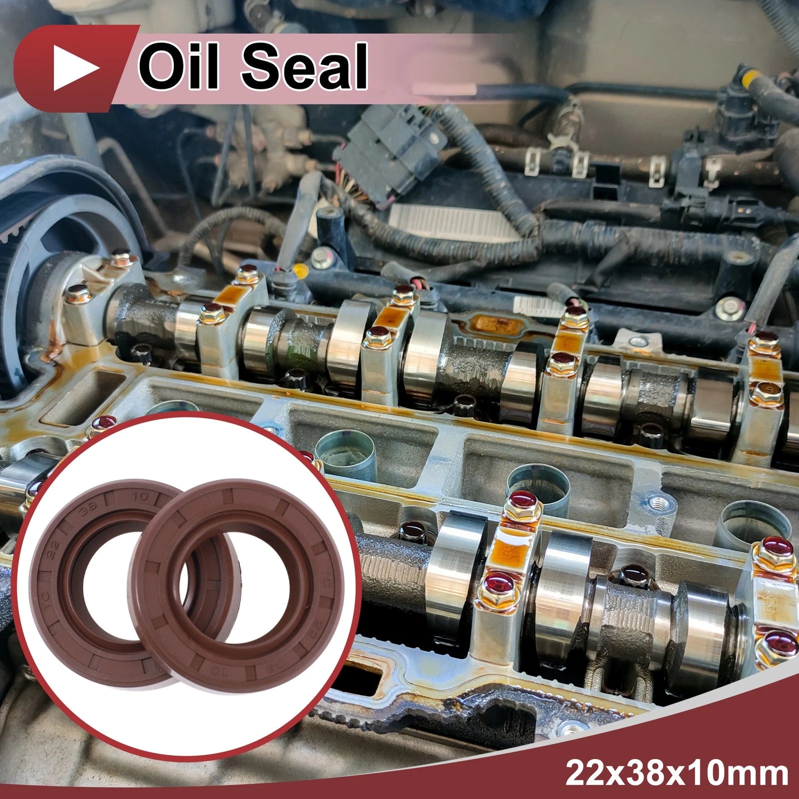Set of 2 Oil Seal Rotary Shaft Seal FKM Rubber 22x38x10mm