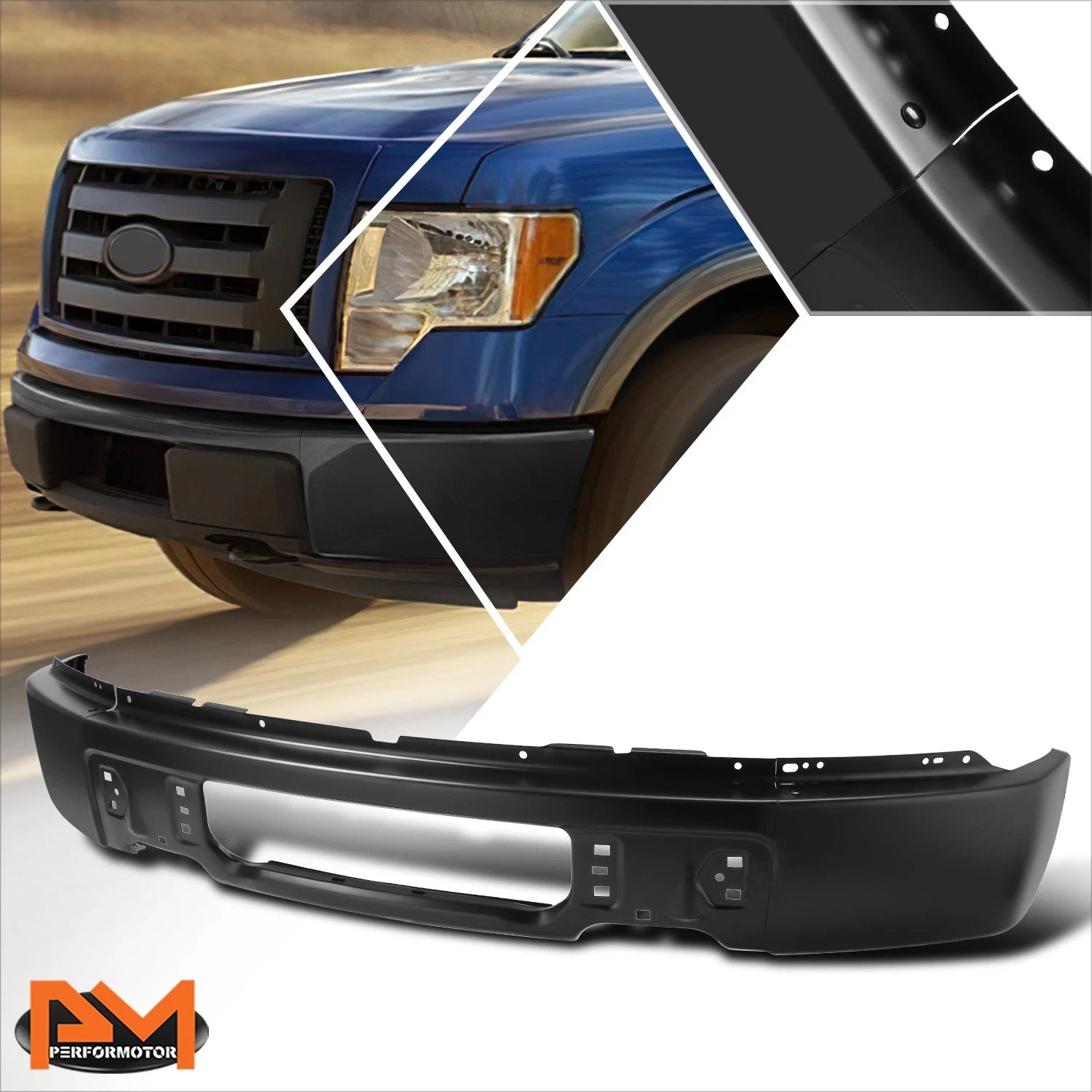 Steel Front Bumper Face Bar for Ford F-150 (2009–2014) w/o Fog Light Cutouts Black