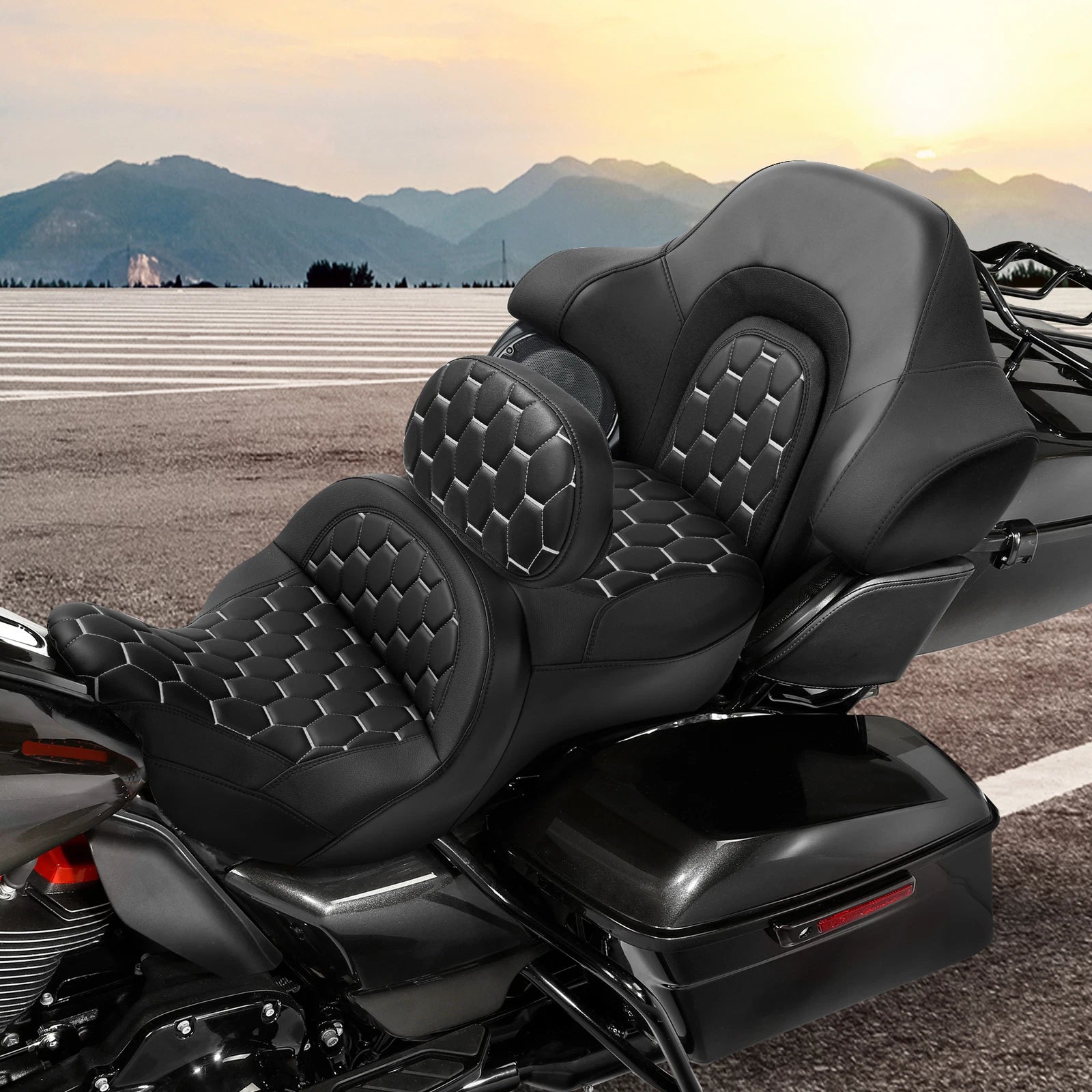 Driver Passenger Gel Seat with Backrests for Harley Road Glide (2014–2023)
