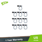 Set of 10 Bow-Shaped D Ring Anchor Shackles 3/8 Inch Silver