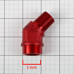 1/2" NPT Male 45 Degree to 1/2" Female Hose Fitting - Red Aluminum Finish