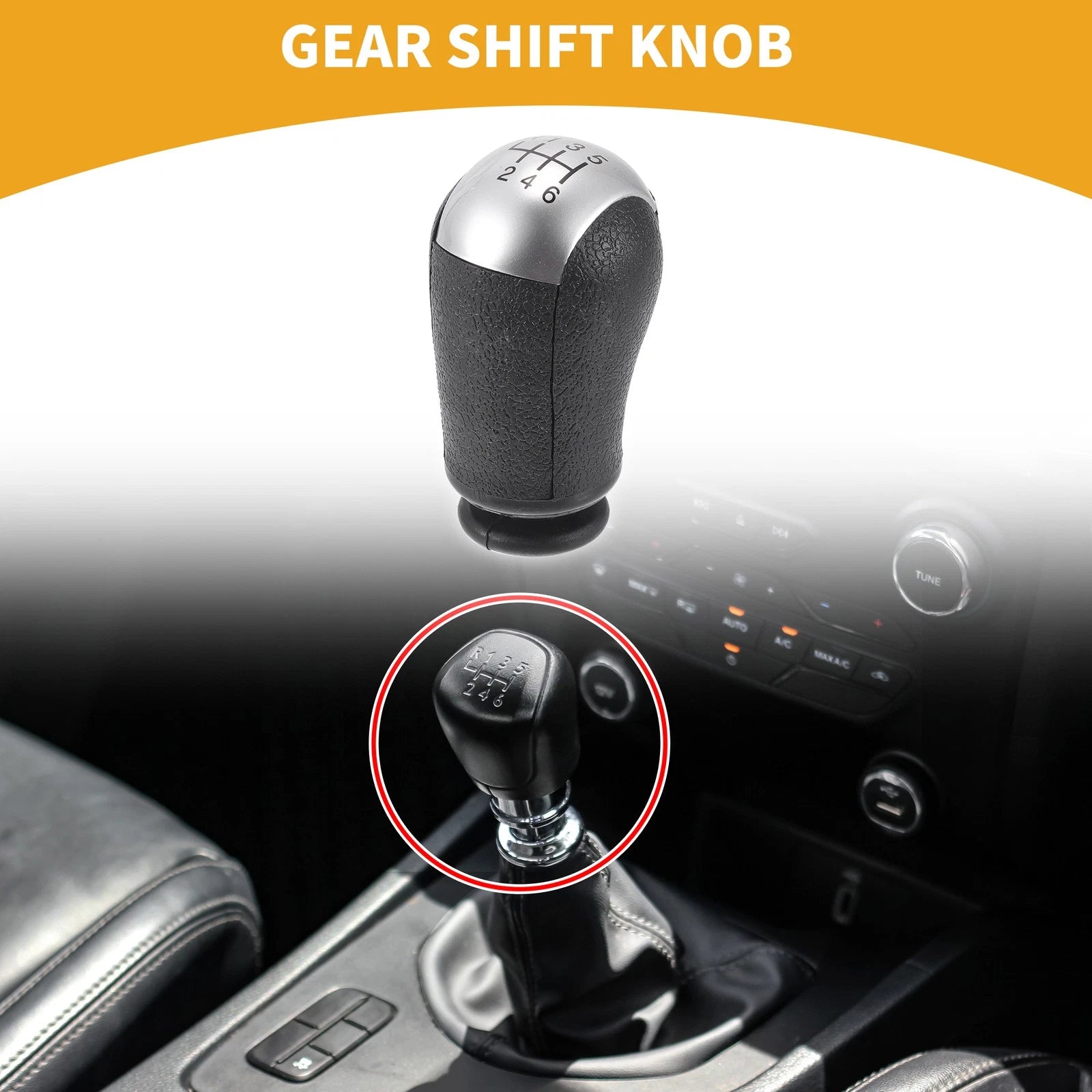 6 Speed Manual Gear Shifter Knob for Ford Focus (2005–2012) Plastic Silver Tone