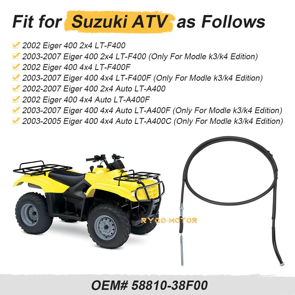 Rear Hand Brake Cable for Suzuki LTA400 LT400 Eiger (2002–2004) #58810-38F00