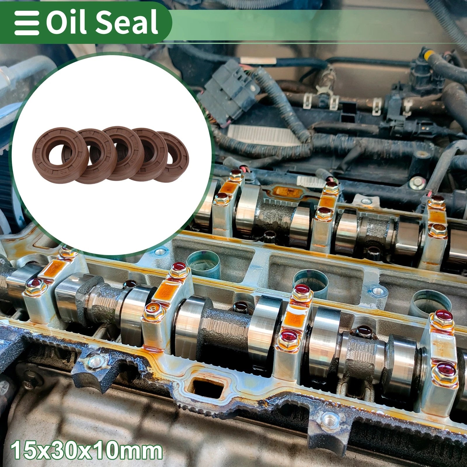 Oil Seal FKM Rubber 15x30x10mm for Various Models (5 Pcs)