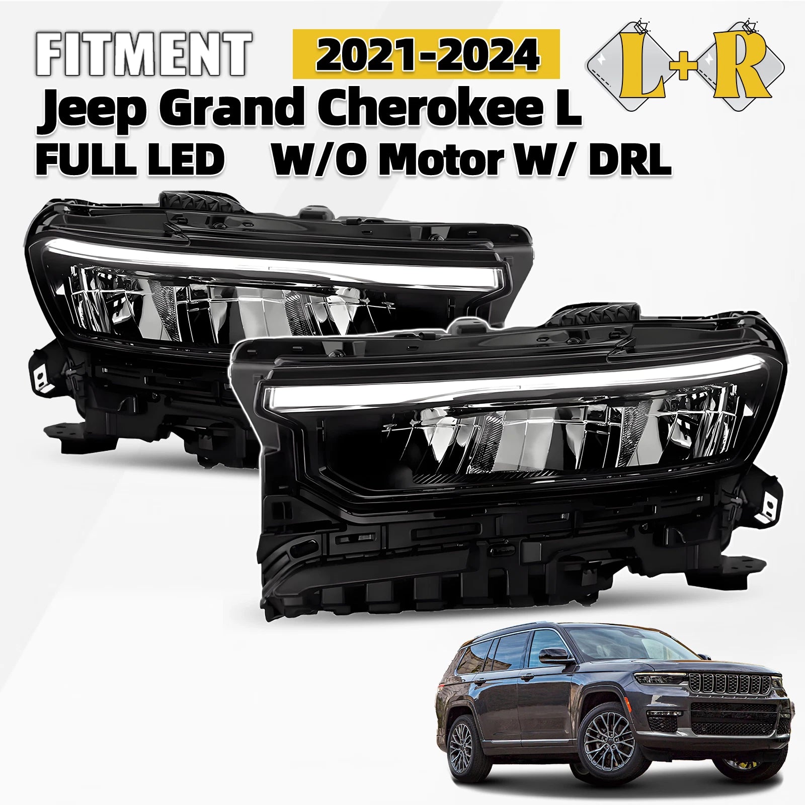 Full LED Headlight Set for Jeep Grand Cherokee L (2021–2024) L+R Pair