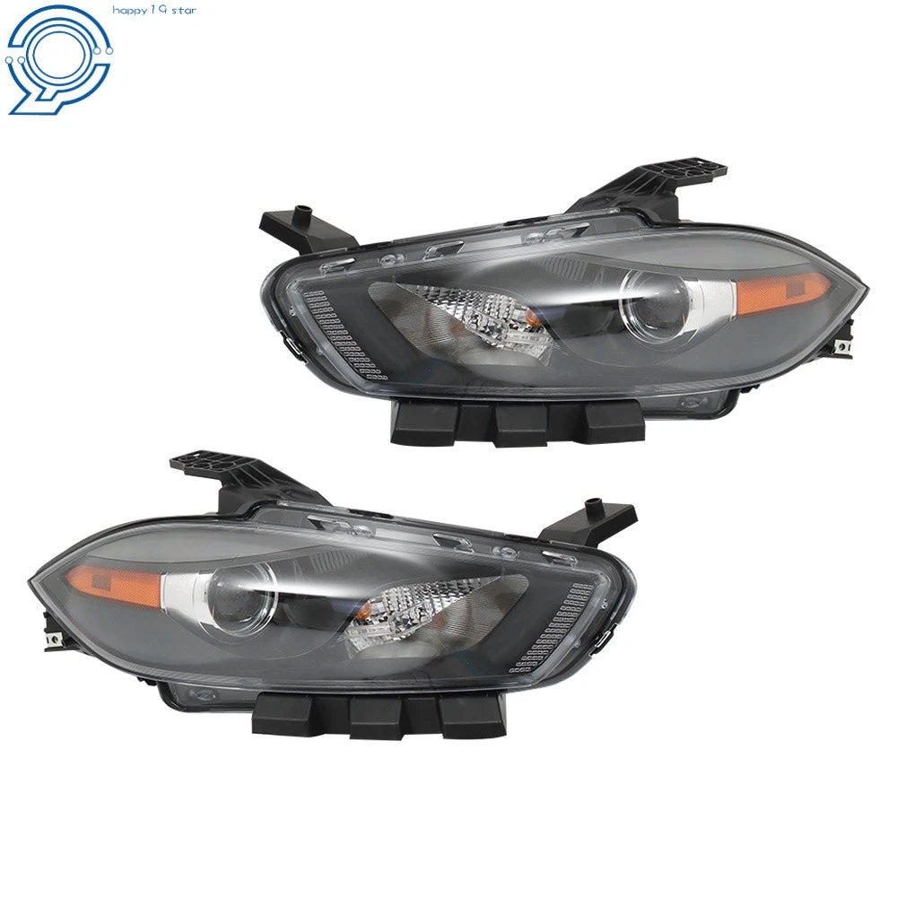 Headlight Set for Dodge Dart (2013-2016) Halogen Projector Black Housing