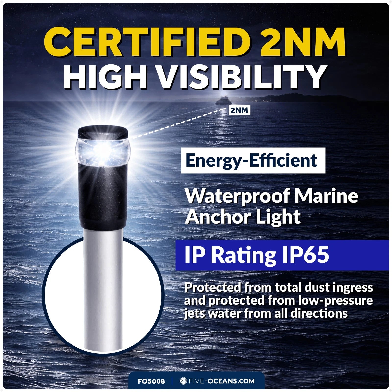 24" LED Boat Anchor Light for Marine Use (2NM, Fold-Down, Polycarbonate Lens)