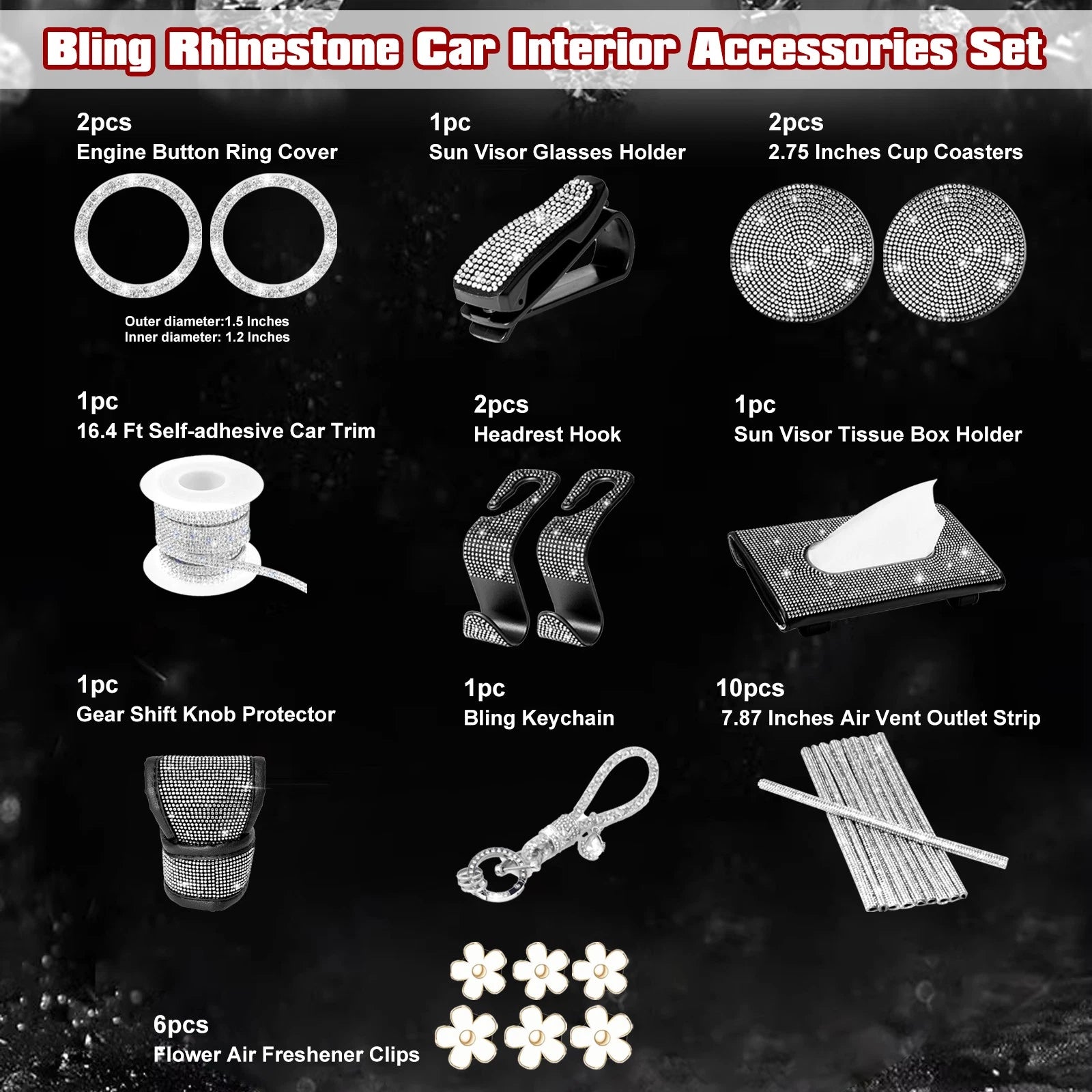 Rhinestone Gear Shift Cover for Universal Fit (-)