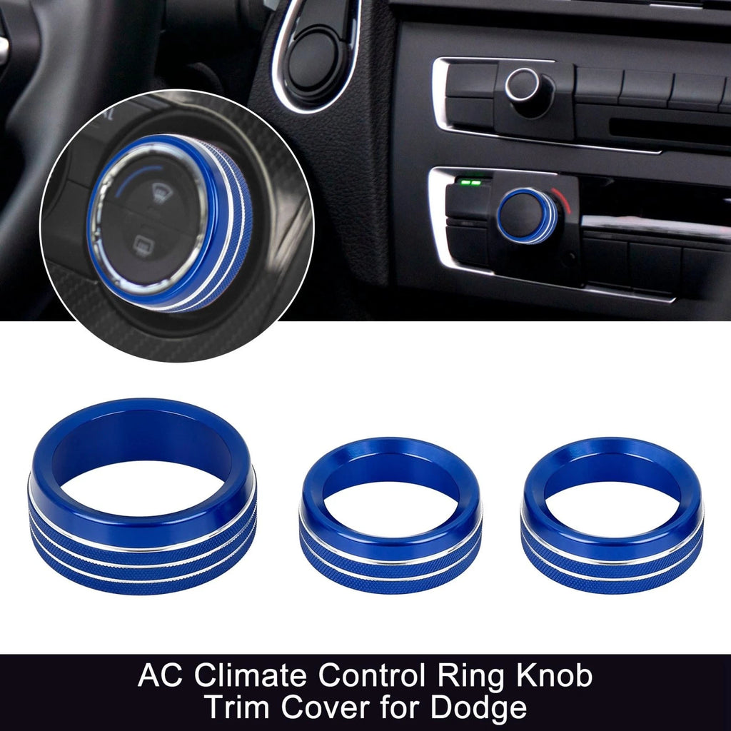3pcs Blue AC Climate Control Ring Knob Trim Cover for Dodge Challenger (2015–2023)