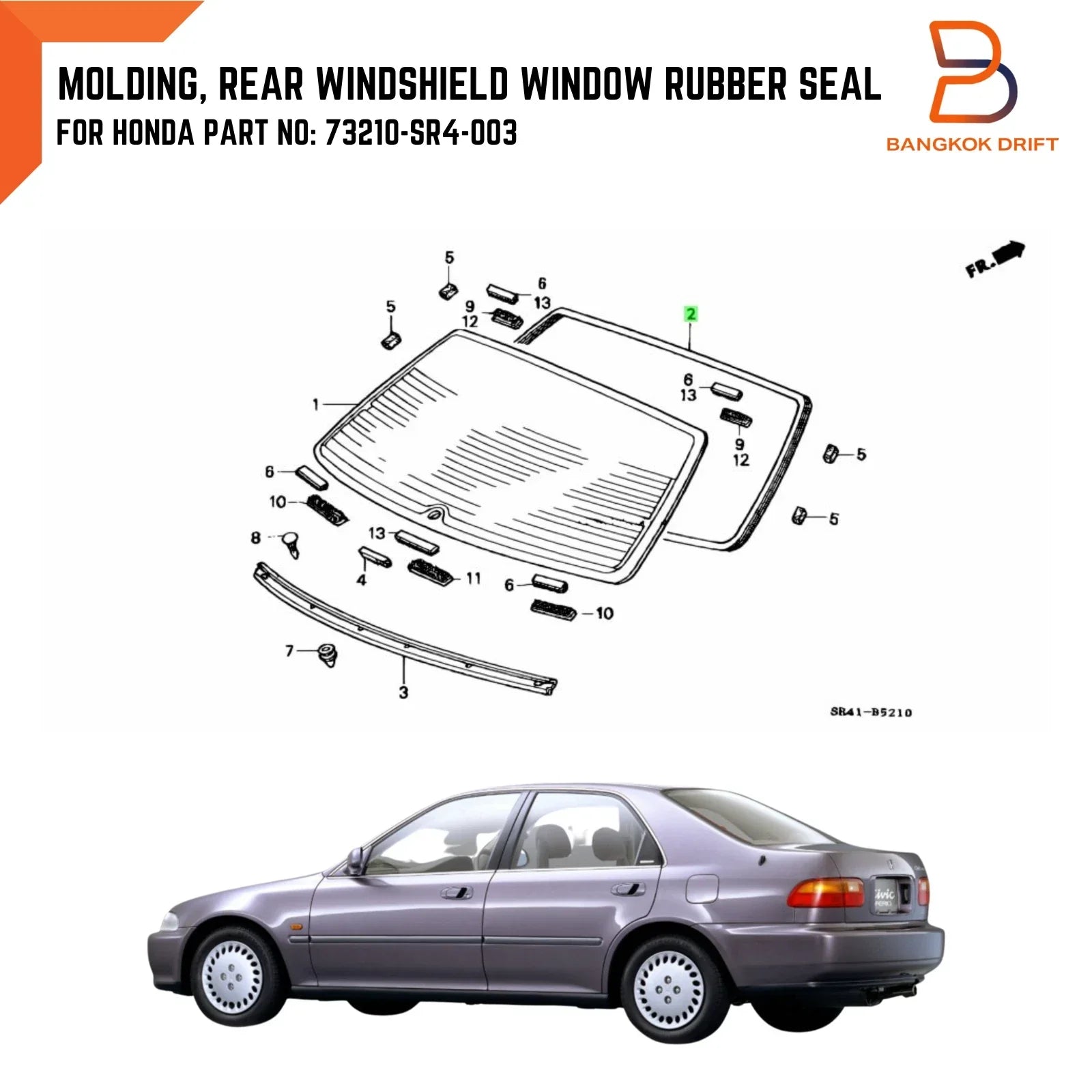 Rear Window Weatherstrip Seal for Honda Civic Sedan (1992-1995)
