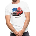 Men's Vintage American Flag Classic Car T-Shirt for Car Enthusiasts