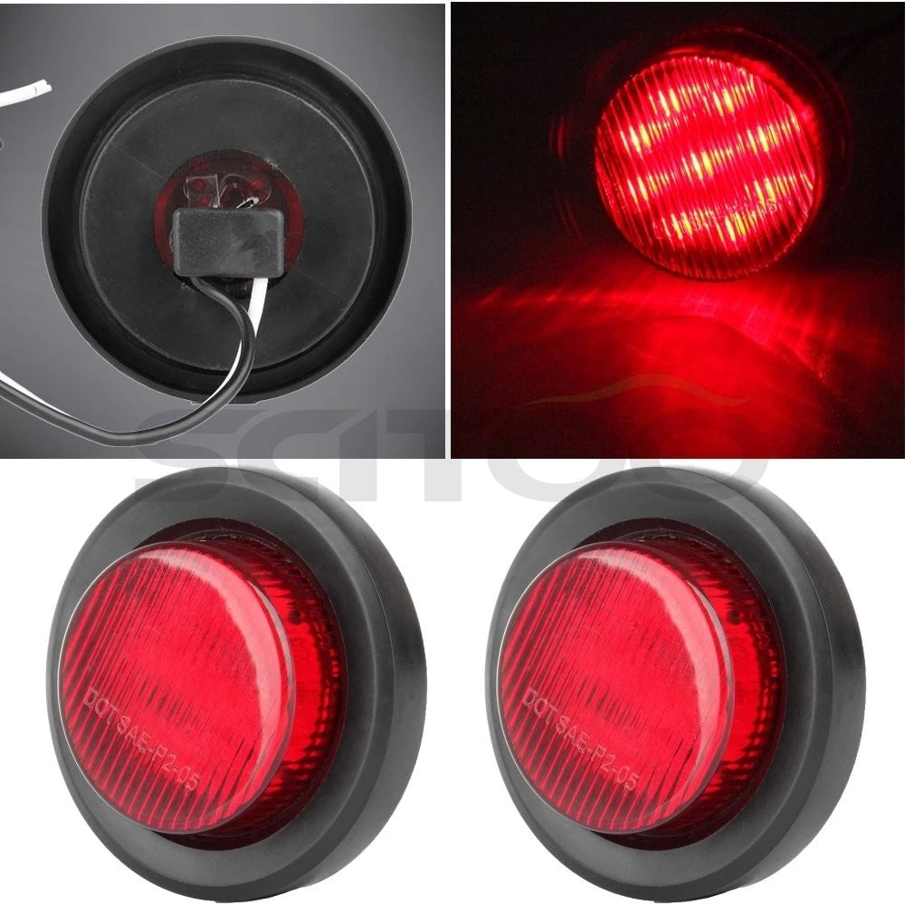 2X 2" Red 9LED Round Side Marker Tail Lights for Freightliner Peterbilt