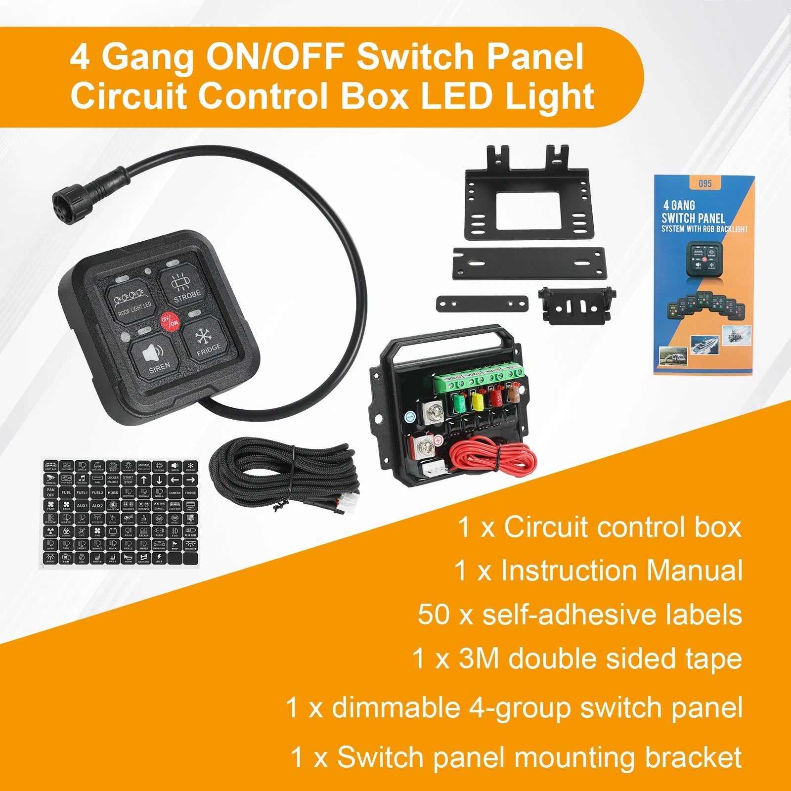 4 Gang LED Switch Panel for Marine Boat Car (12V)