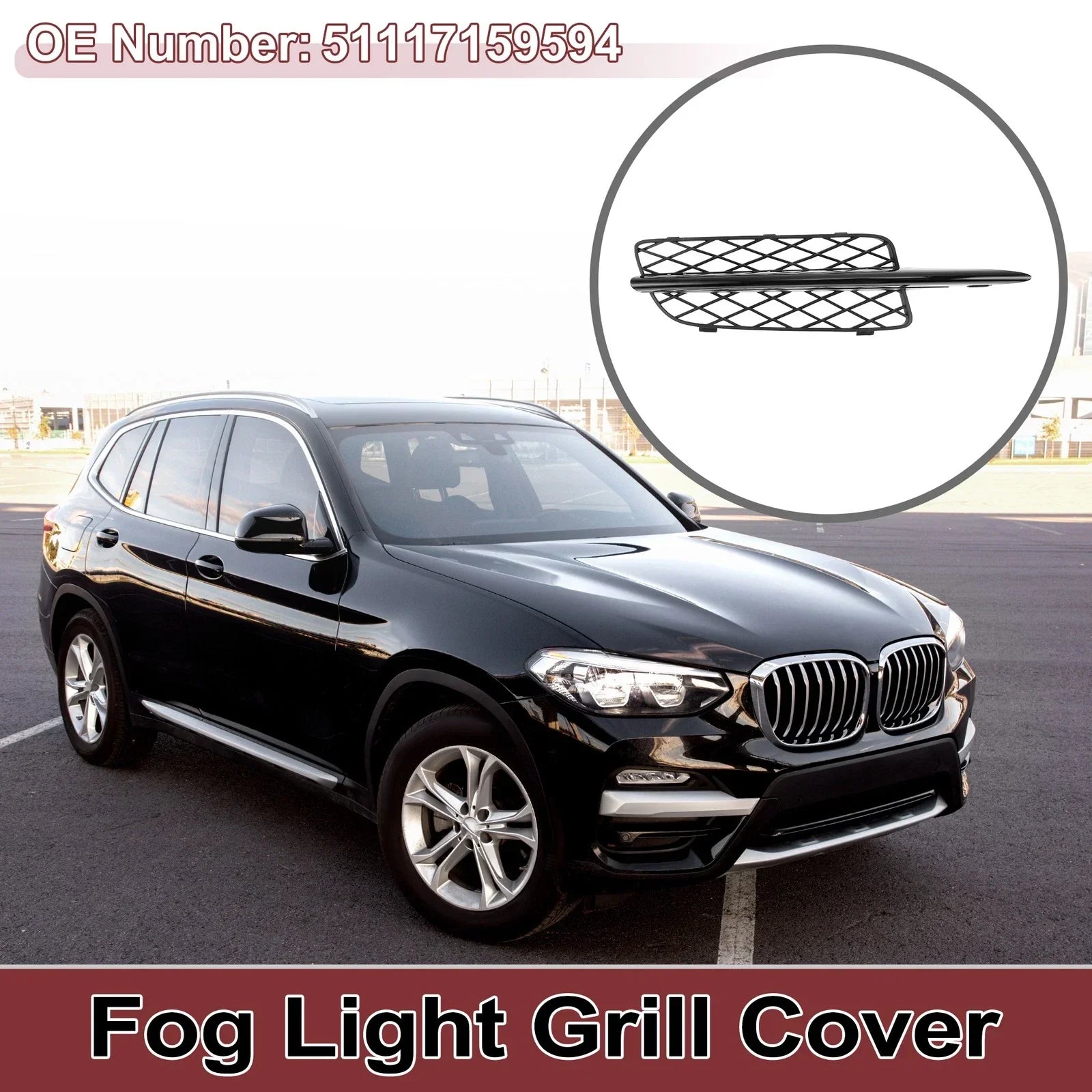 1 Pc Front Right Fog Light Grill for BMW X5 Black (2007-2010)
