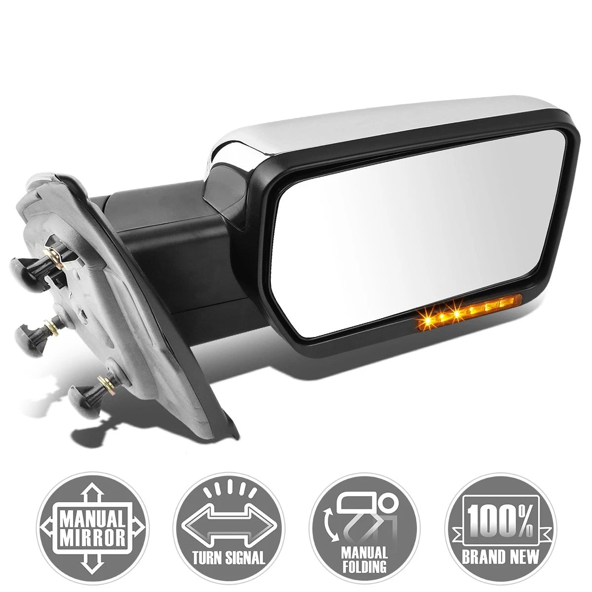 Foldable LED Turn Signal Chrome Side Mirror for F150 (2004–2014)
