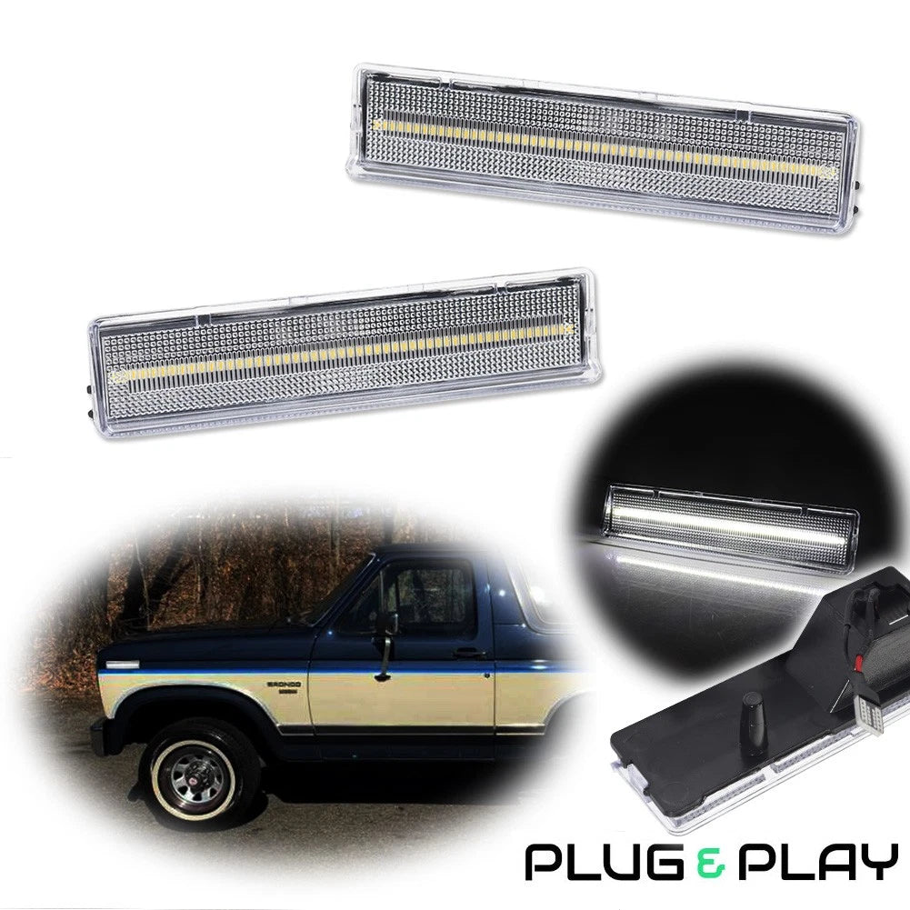 2X Clear White LED Front Side Marker Lights for Ford Bronco F150 F250 F350
