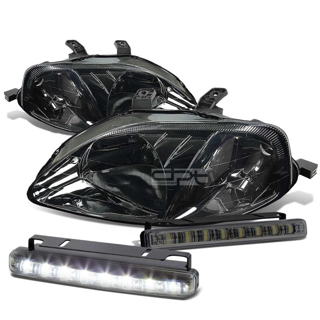 Smoked Housing Headlights + Clear Corners + LED Fog Light Kit for Honda Civic (1999–2000)