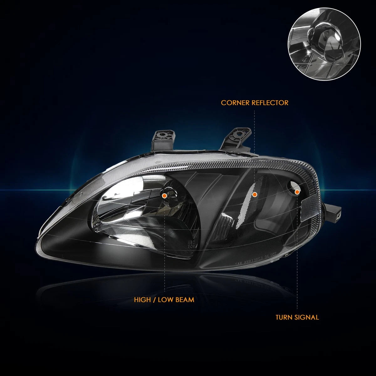 Black Housing Headlight Clear Corner Signal Lamp for Honda Civic EJ/EM/EK (1999–2000)